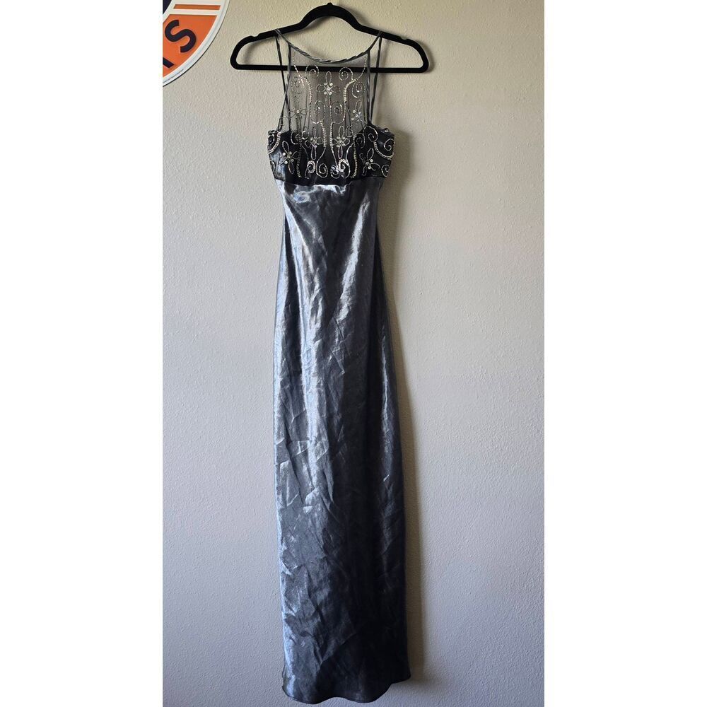 Morgan and Co Vintage 90s Silver Beaded Formal Dress 7/8 Prom Rachel Green Femme